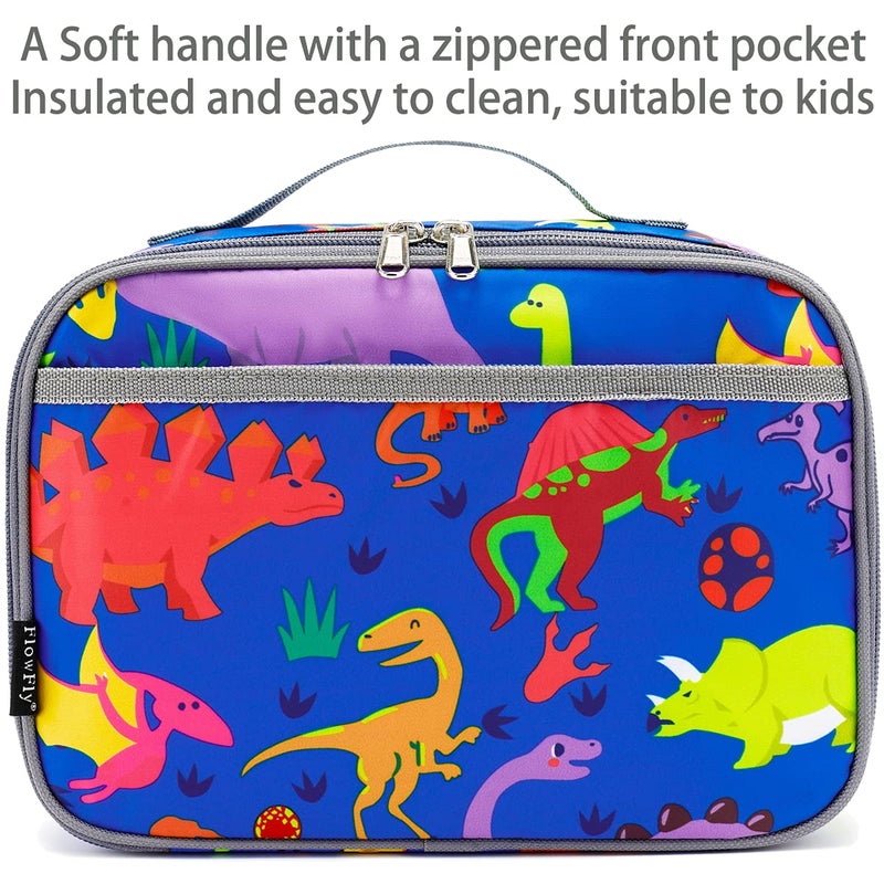 FlowFly Kids Lunch box Insulated Soft Bag Mini Cooler Back to School Thermal Meal Tote Kit for Girls, Boys, Dinosaur - Image 2